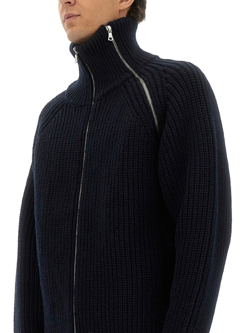 Dries Van Noten Textured Ribbed Zip-Through Wool Knit