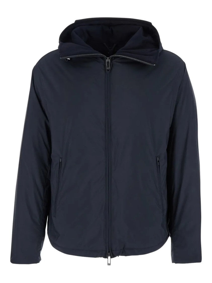 Emporio Armani Cropped Blue Blouson Jacket With Hood