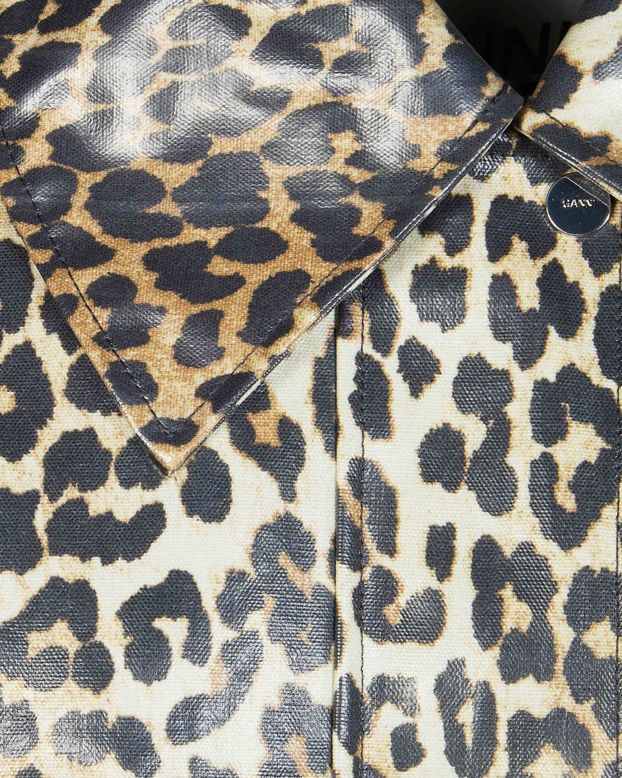 Ganni Leopard Laminated Almond Jacket Milk