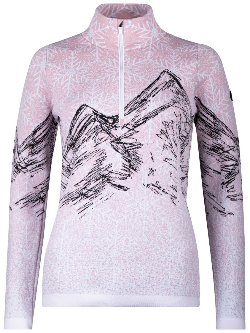 Newland Long Sleeve Half-Zip Top With Snowflake Pattern And Mountain Graphic