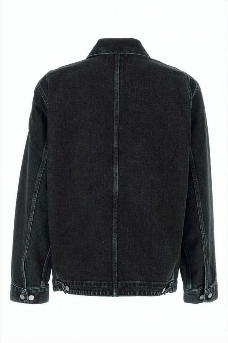 Carhartt Wip Washed Black Organic Cotton Denim Jacket With Boxy Silhouette
