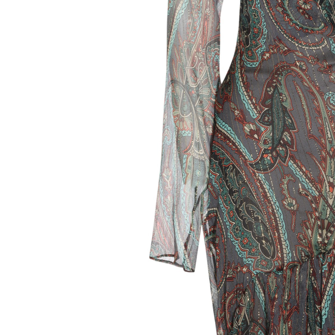 Etro Paisley Pattern Long Sheer Sleeve Midi Dress