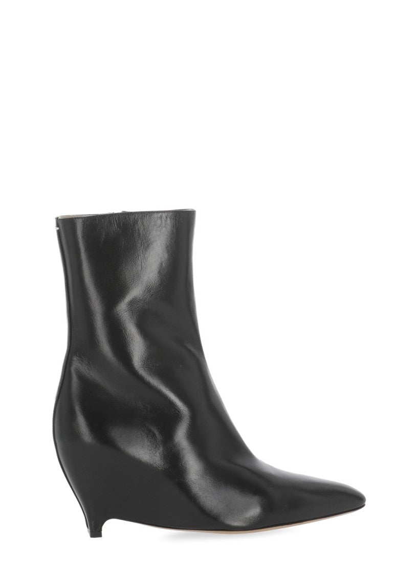Maison Margiela Black White Embroidered Leather Boots