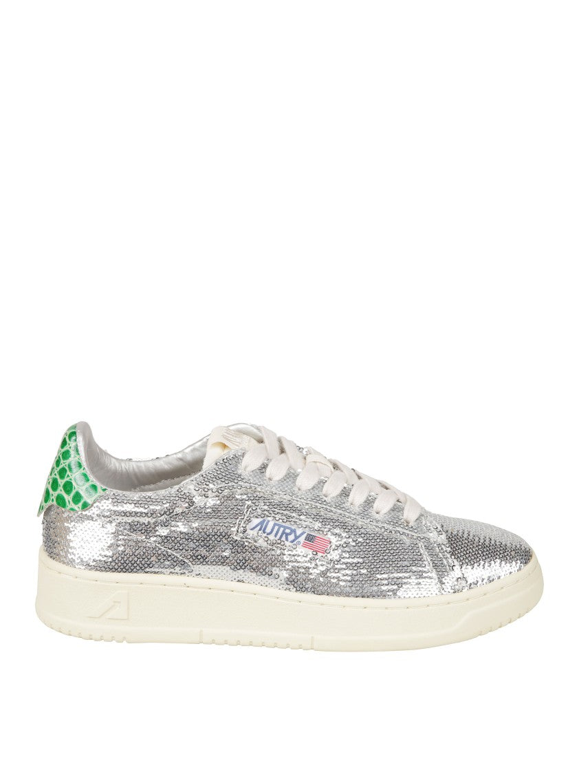 Autry Shiny Silver Low-Top Sneakers