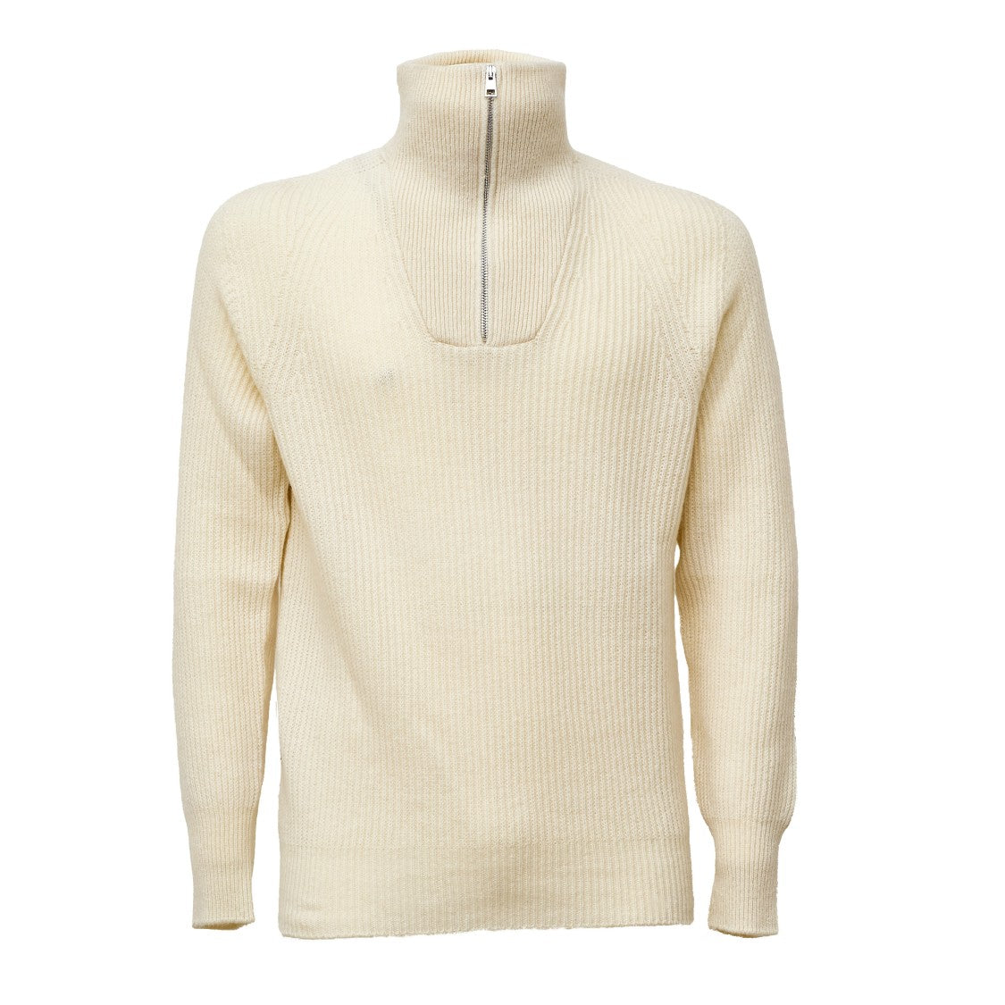 Amaranto Ribbed Knit Sweater With Half Zip And Embroidered Detail