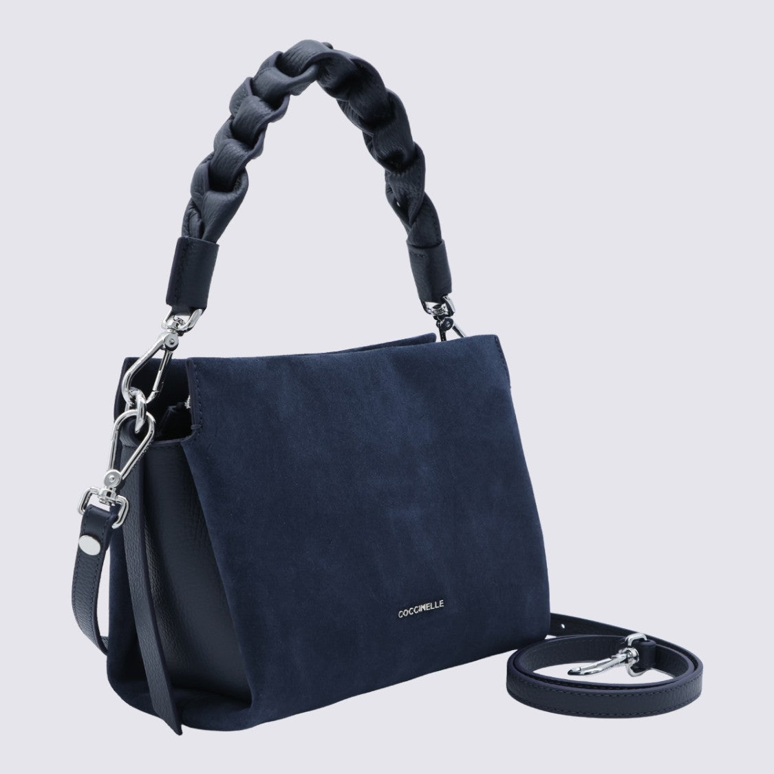 Coccinelle Suede Handbag With Braided Handle And Minimalist Design
