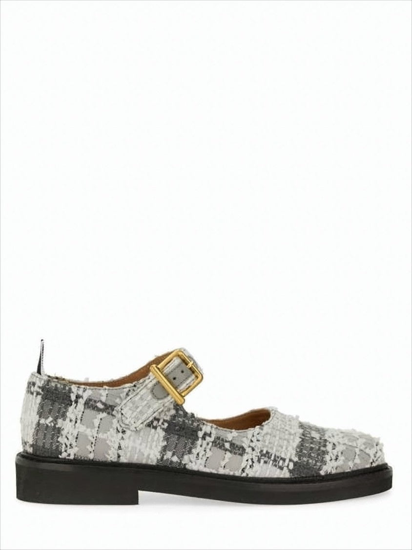 Thom Browne Textured Fabric Mary Jane Flats With Gold-Tone Buckle