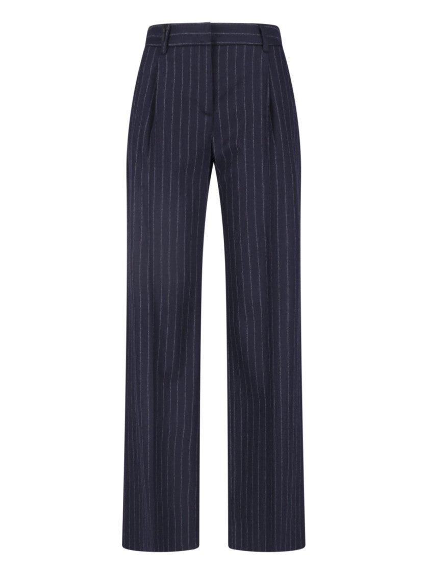 Lardini Dark Blue Wool-Cashmere Pinstripe Straight-Leg Pants