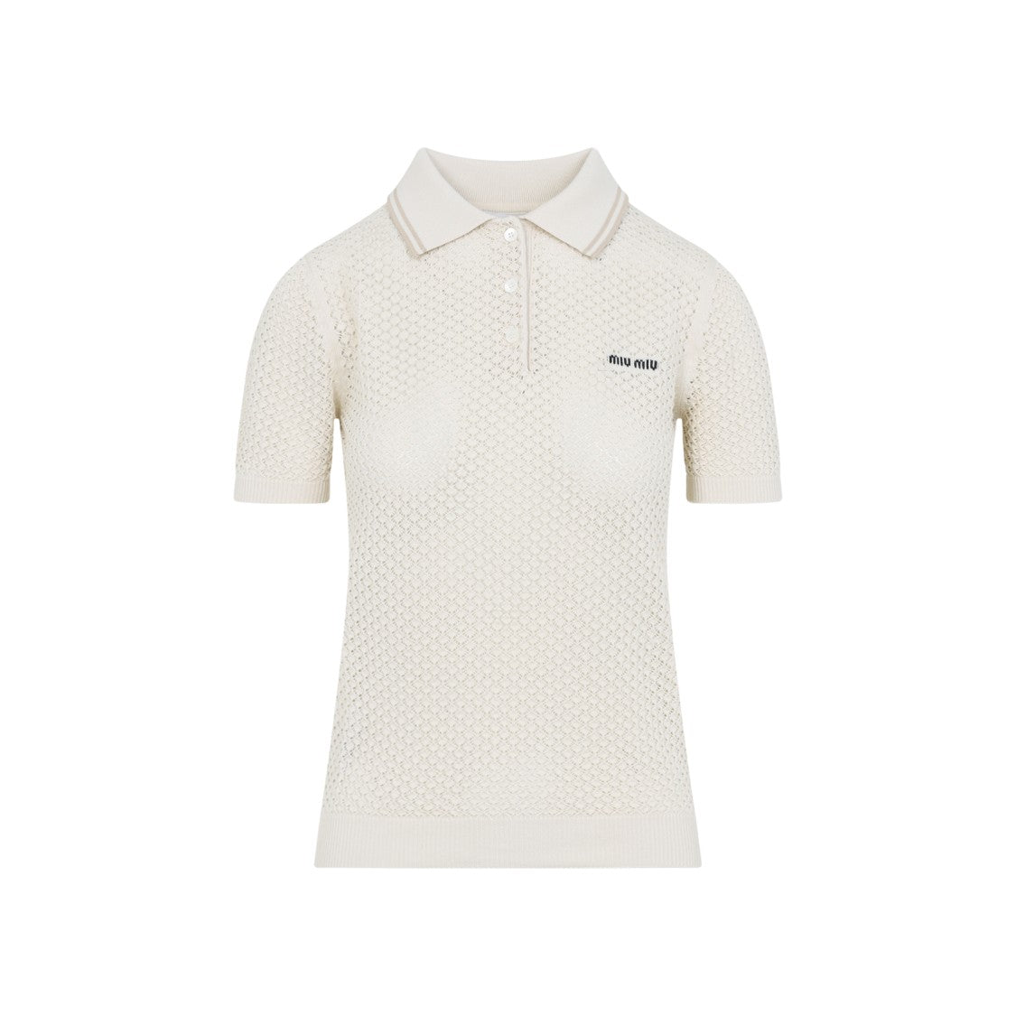Miu Miu Short-Sleeved Open-Knit Polo Shirt