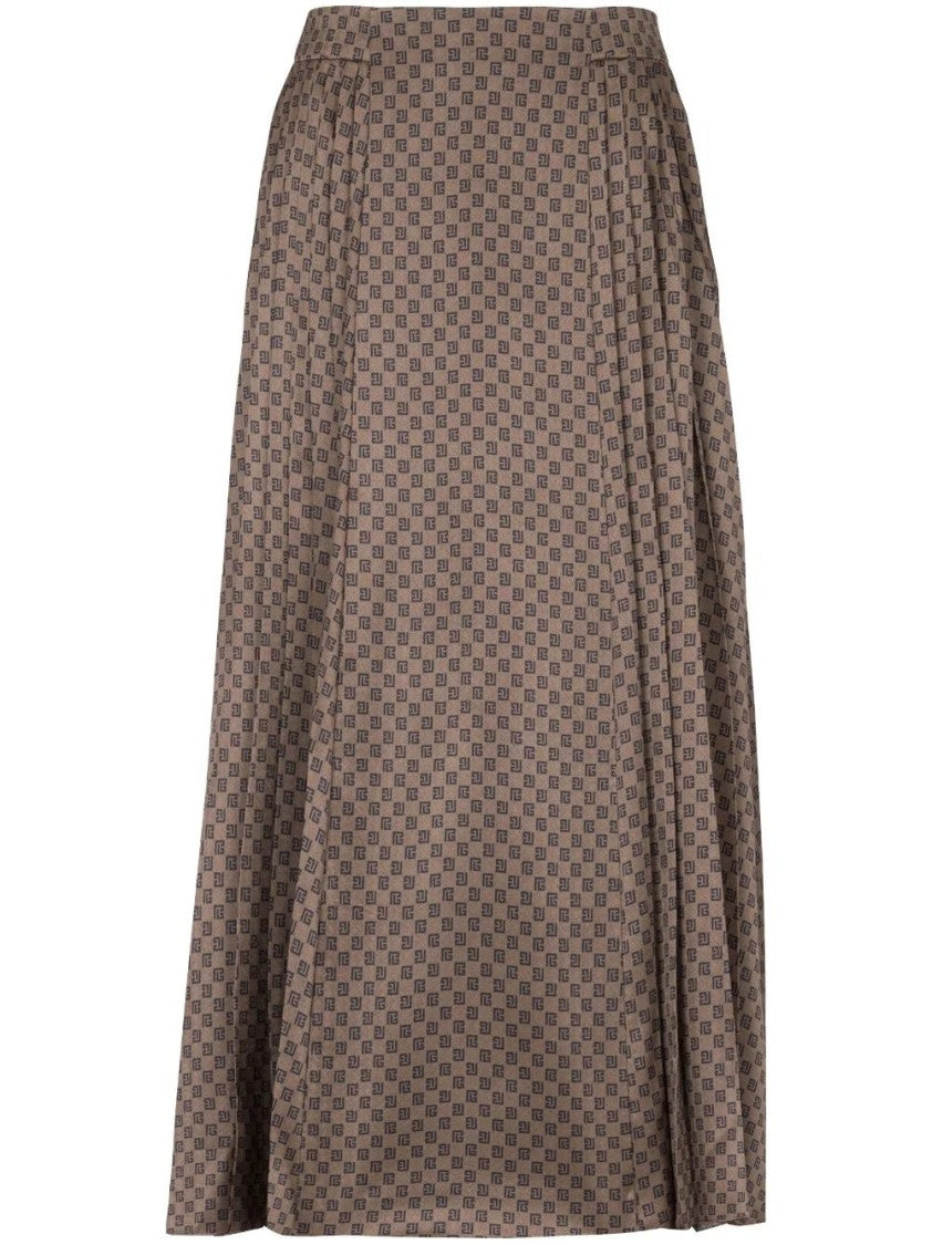 Balmain Midi Satin Skirt With Subtle Monogram And Flared Silhouette