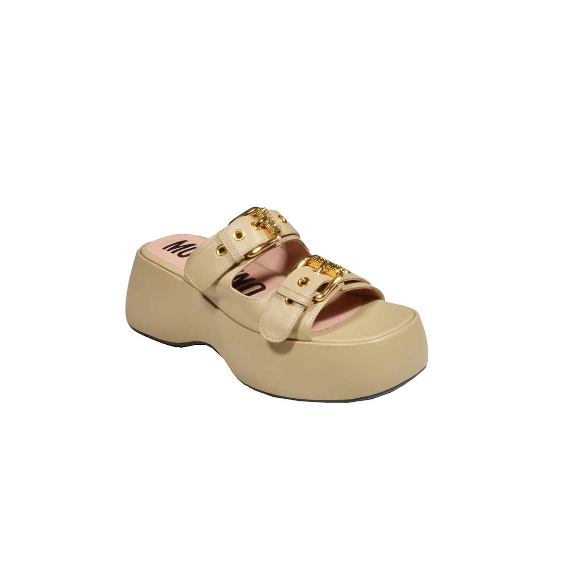 Moschino Beige Leather Platform Buckles Sandals