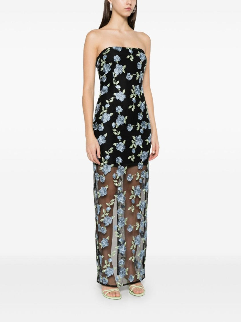 Rotate Fitted Strapless Evening Dress With Floral Embroidery