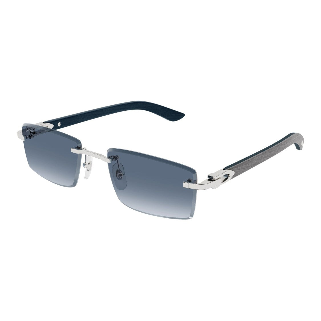 Cartier Rimless Rectangular Sunglasses With Gradient Blue Lenses