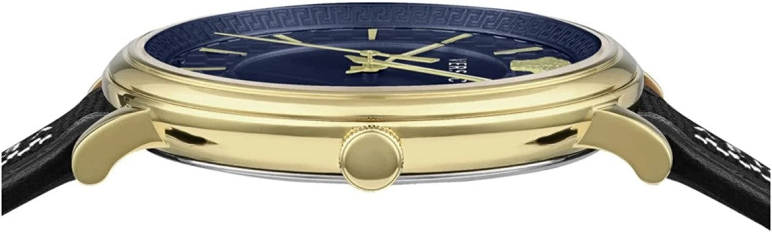 Versace 42Mm Gold Stainless Steel Versace V-Circle Watch With Blue Dial
