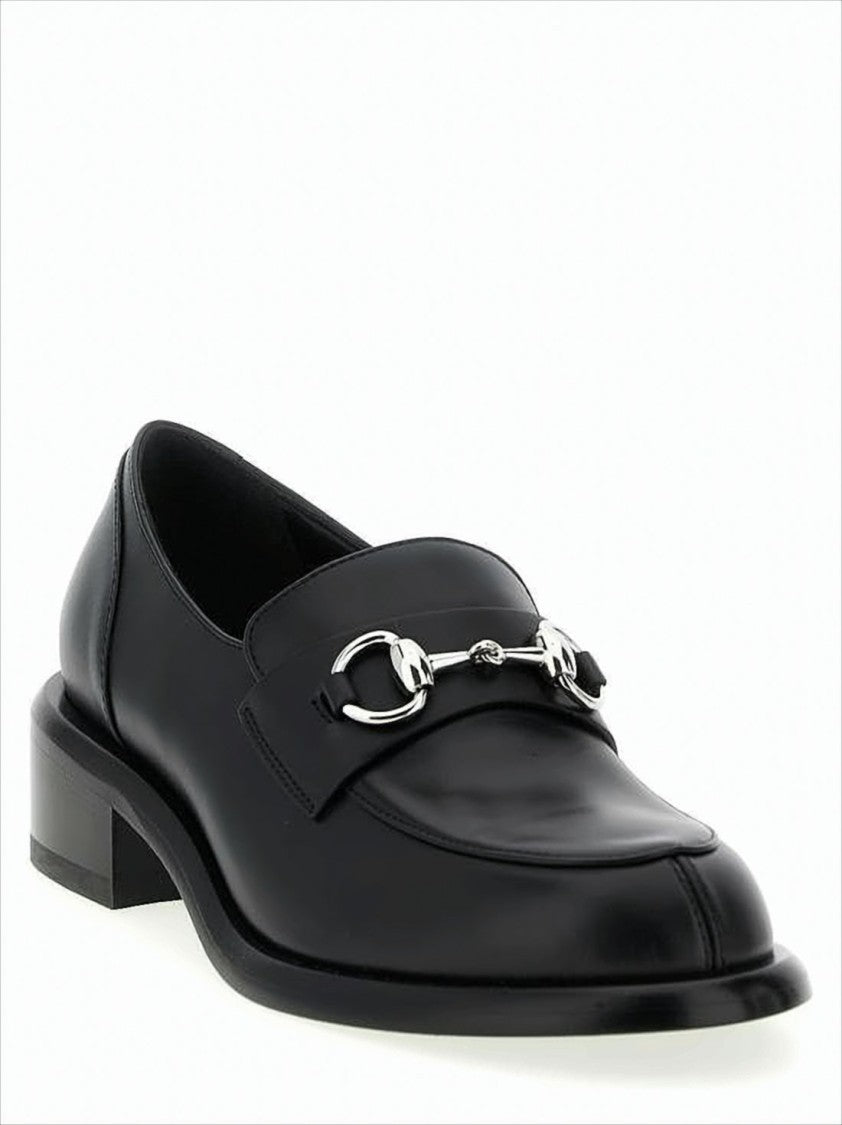 Gucci Polished Black Calf Leather Loafers