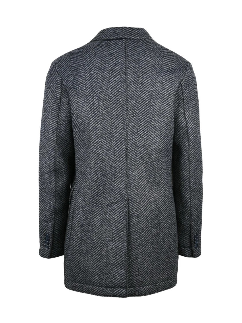 L.B.M. 1911 Grey-Black Viscose-Blend Double-Breasted Coat