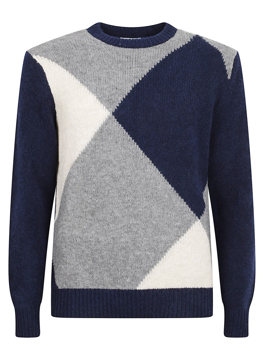 Ballantyne Geometric Color-Block Knit Sweater With Classic Crew Neckline