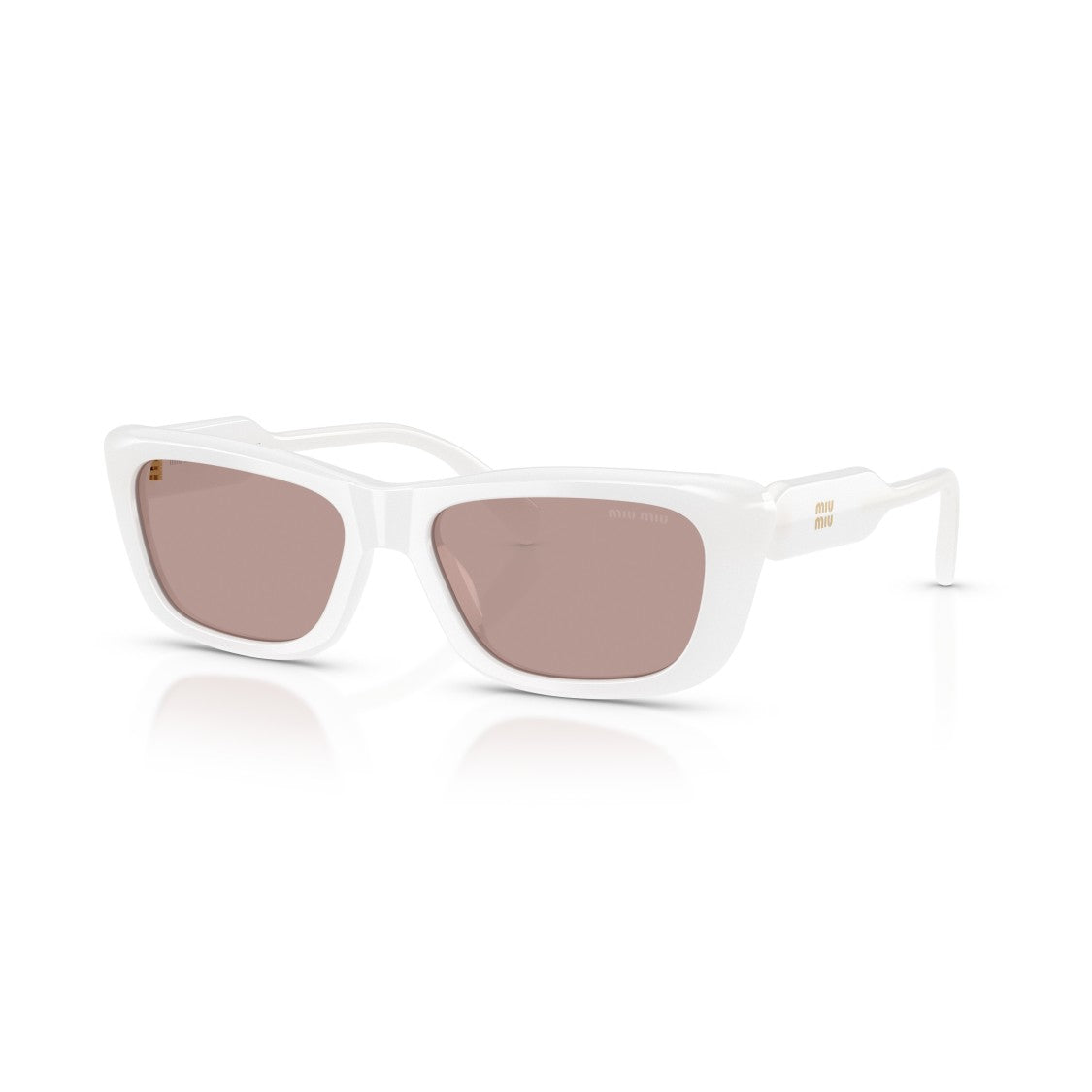 Miu Miu Bold Rectangular White Acetate Sunglasses With Gold Logo Detail