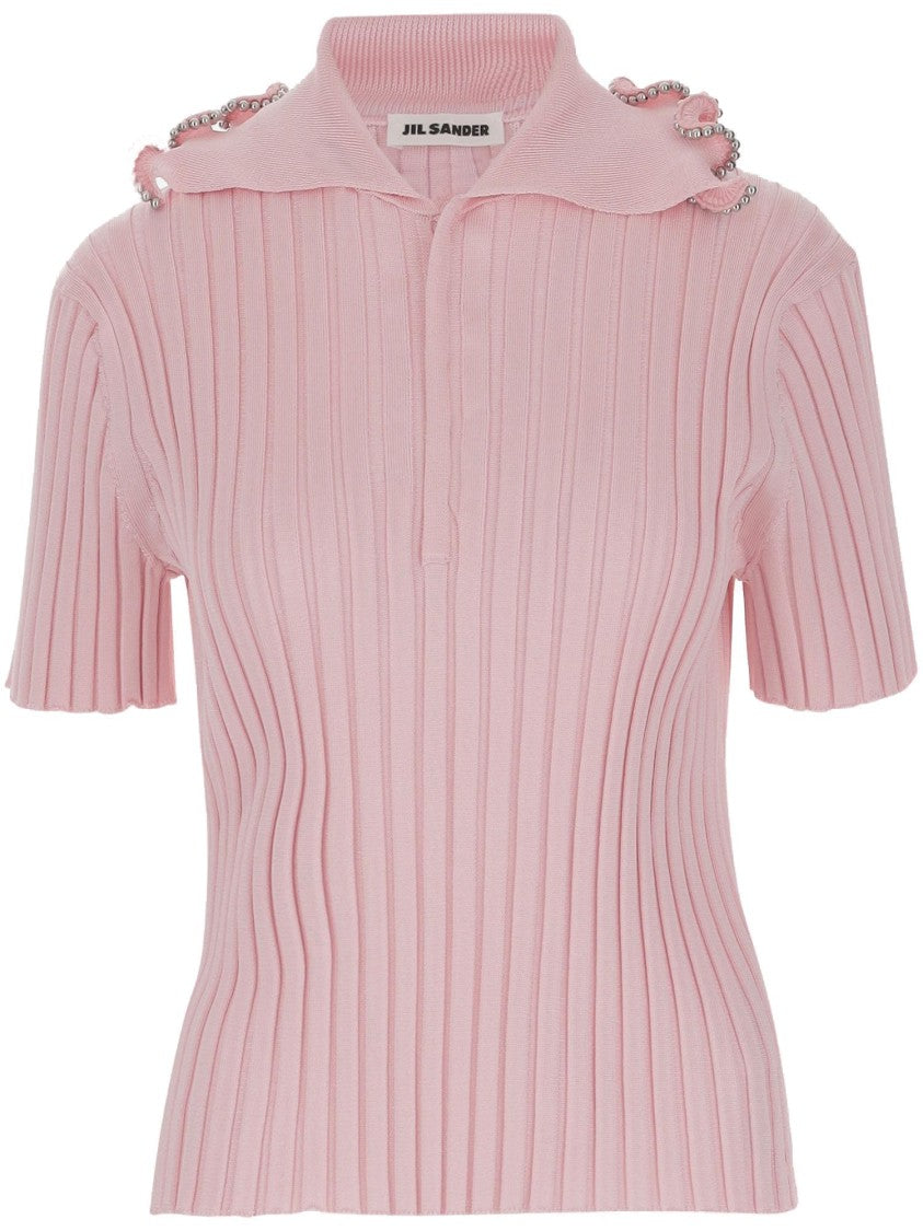 Jil Sander Ruffle Flounce Polo Shirt In Viscose Blend