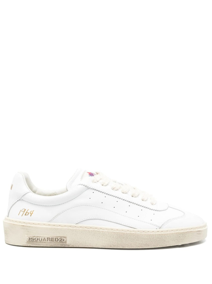 Dsquared2 White Smooth Leather Gold Detail Sneakers