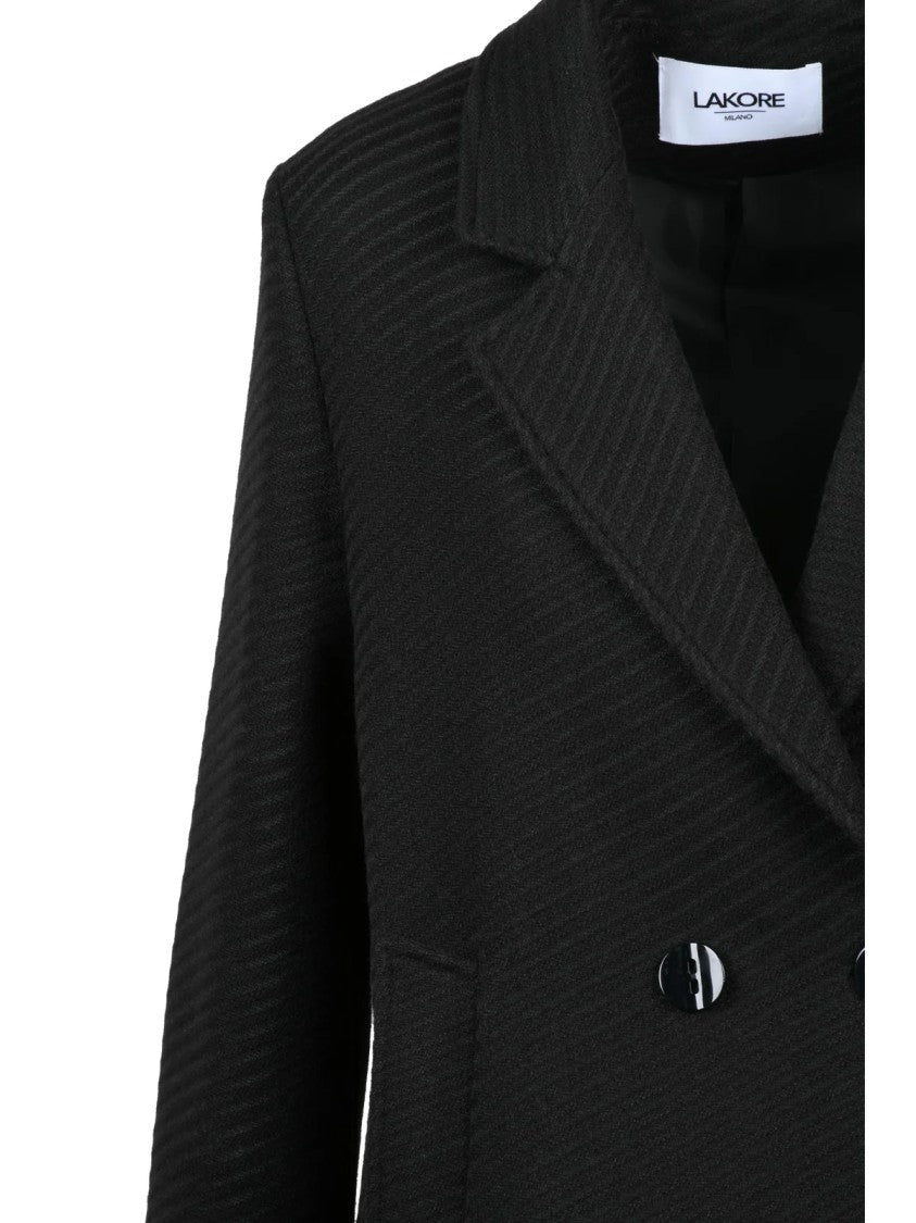 Lakore Black Double-Breasted Wool-Blend Coat