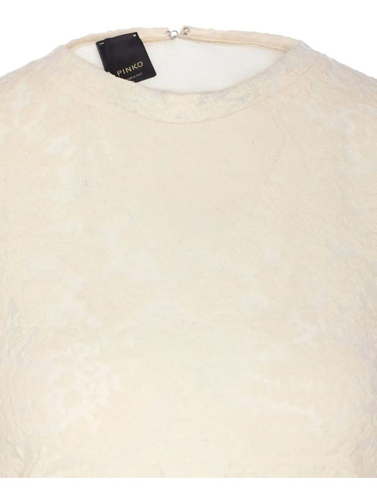 Pinko Beige Marinara Lace-Textured Wool-Blend Blouse