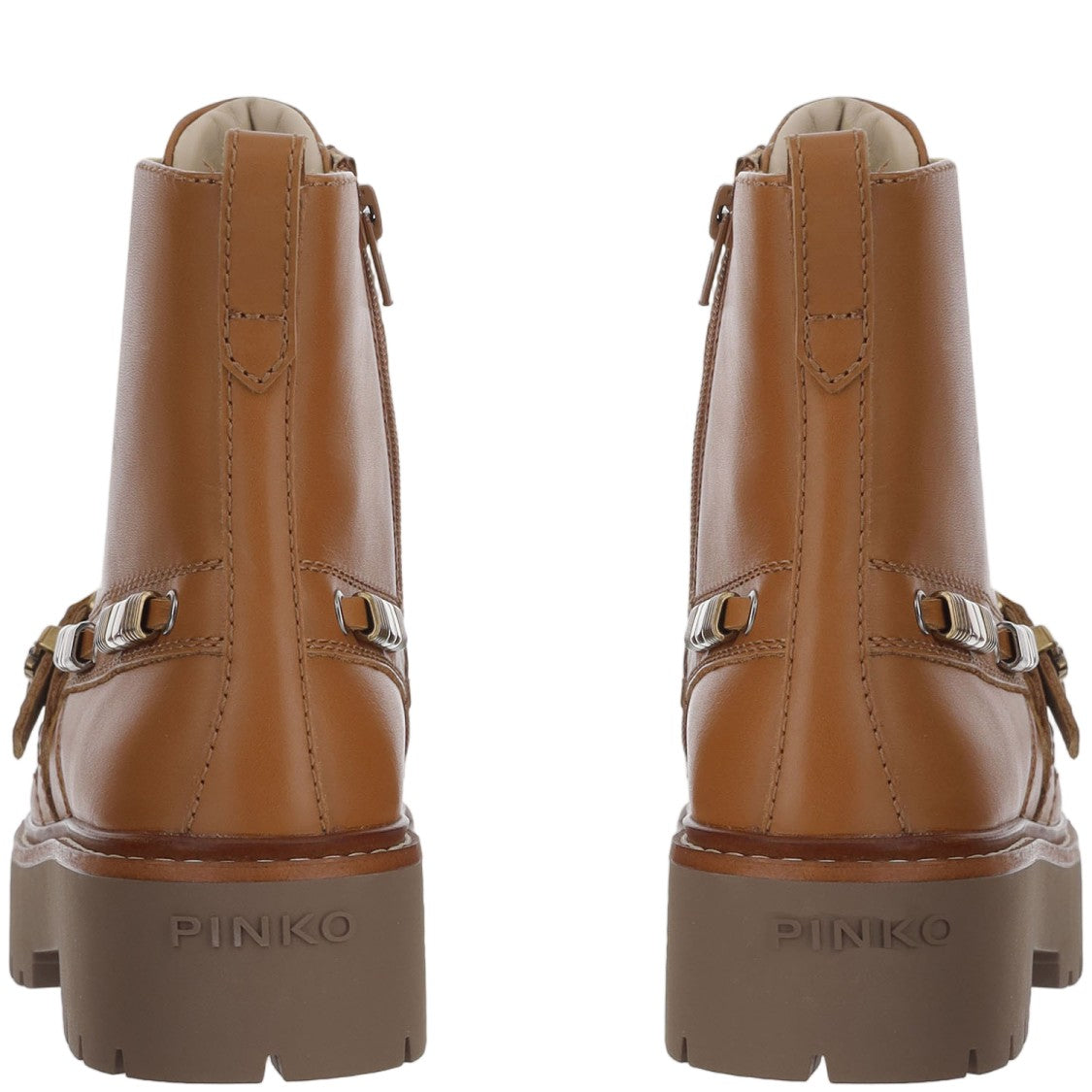 Pinko Brown Lace-Up Leather Boots
