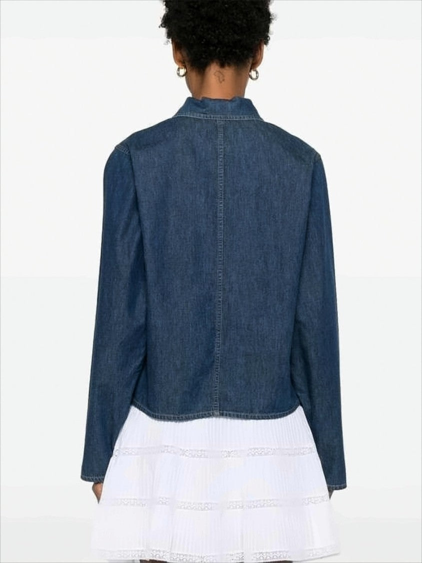 Celine Cropped Denim Jacket With Boxy Silhouette And Contrast Stitching