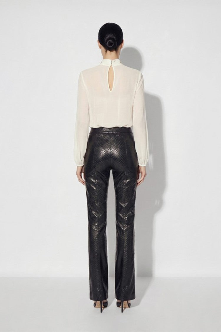 Elisabetta Franchi Black Polyester Snakeskin-Embossed Flared Trousers