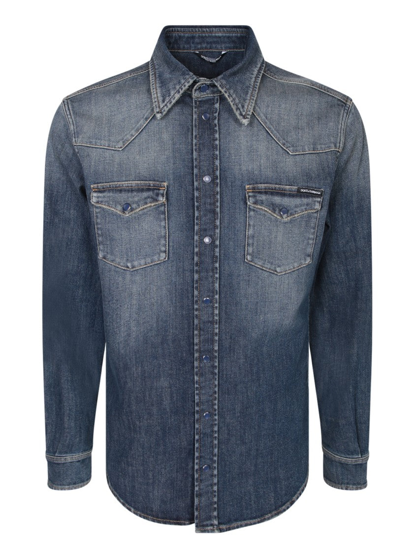 Dolce & Gabbana Gradient Denim Shirt With Structured Collar