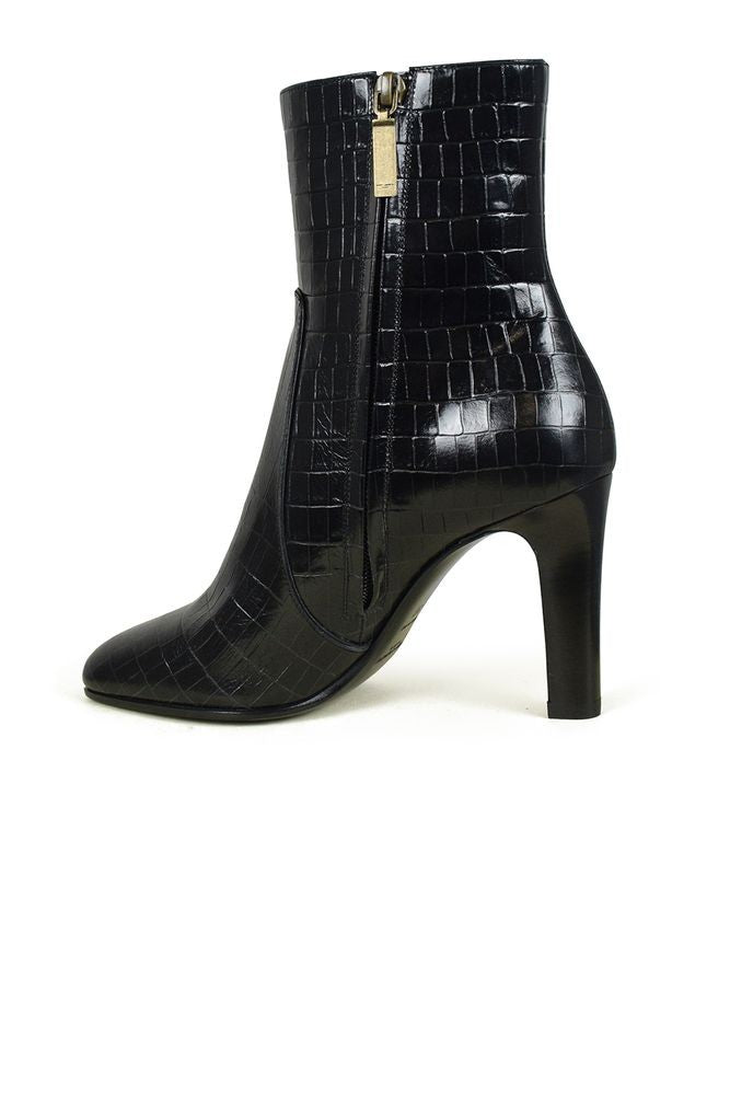 Saint Laurent Shiny Crocodile-Embossed Leather Ankle Boots