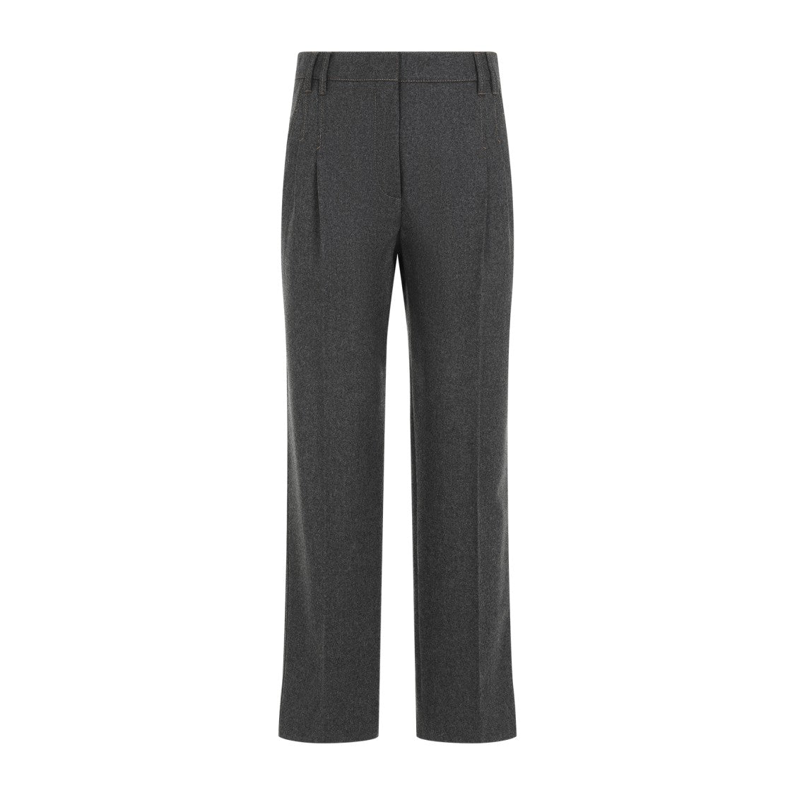 Brunello Cucinelli Cropped Flannel Grey Virgin Wool Pants
