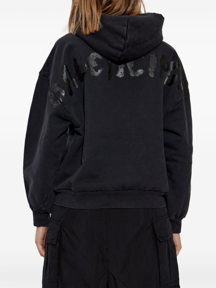 Balenciaga Washed Black Cotton Oversized Sweatshirt