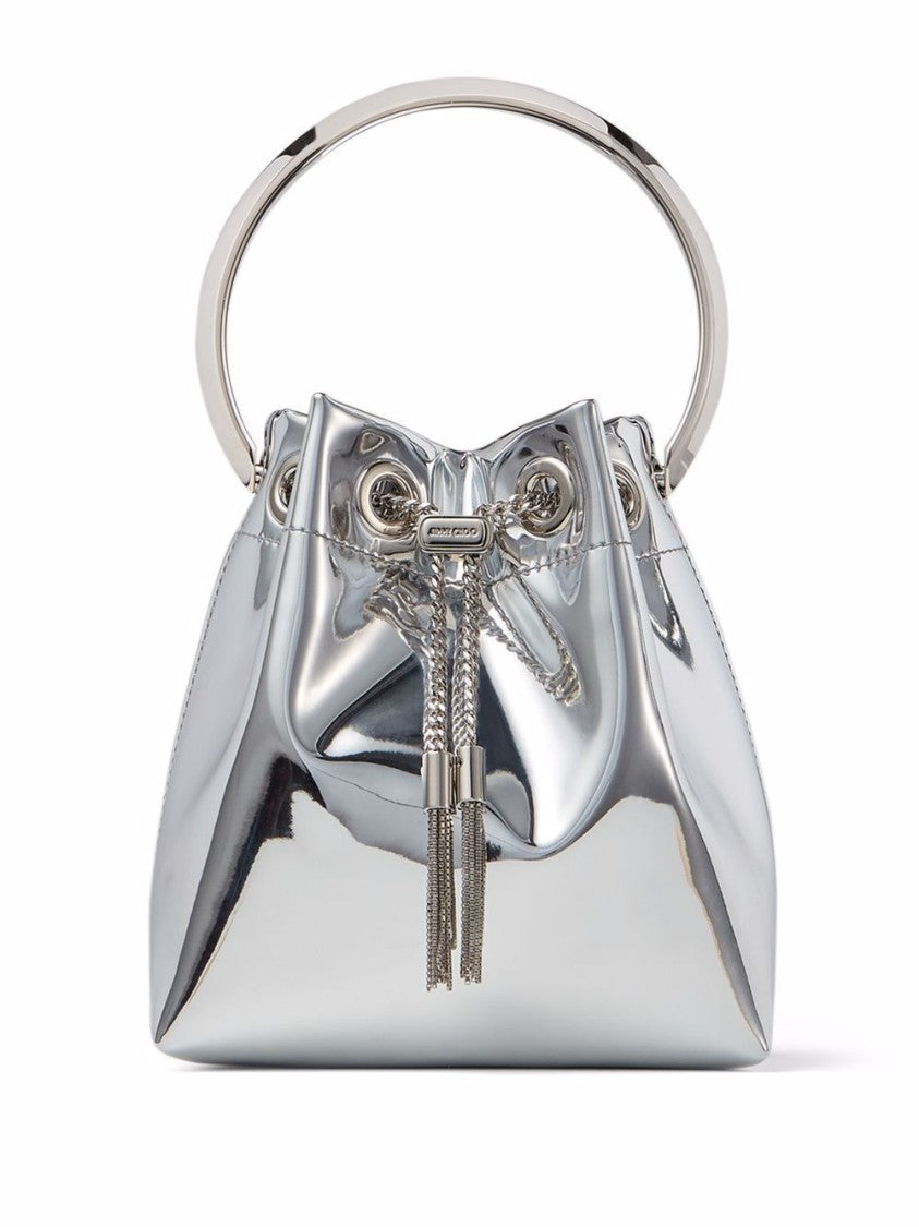 Jimmy Choo Silver Drawstring Bag With Circular Handle