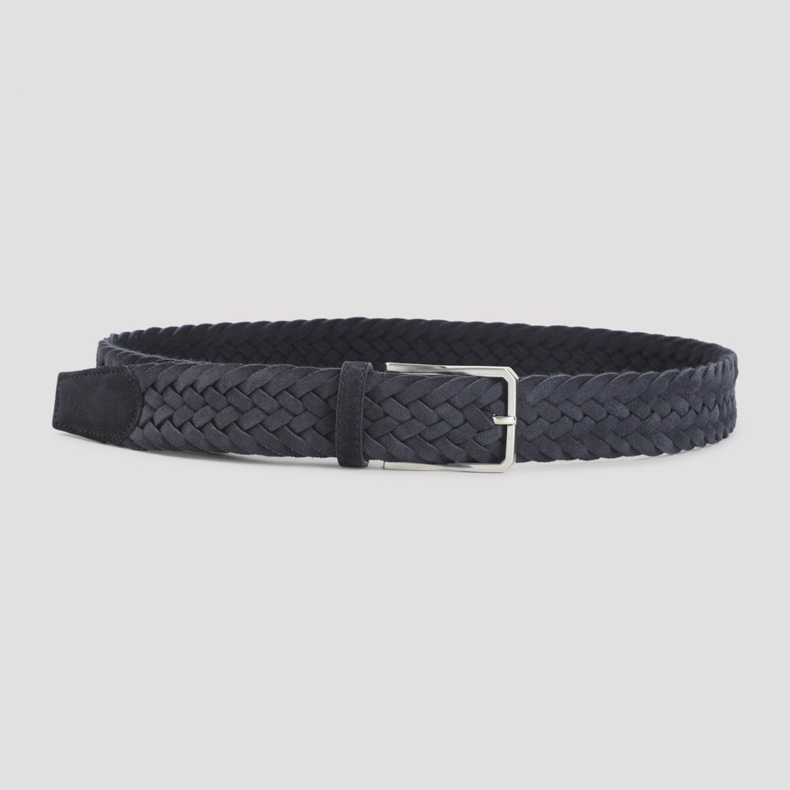 Canali Braided Black Suede Leather Belt