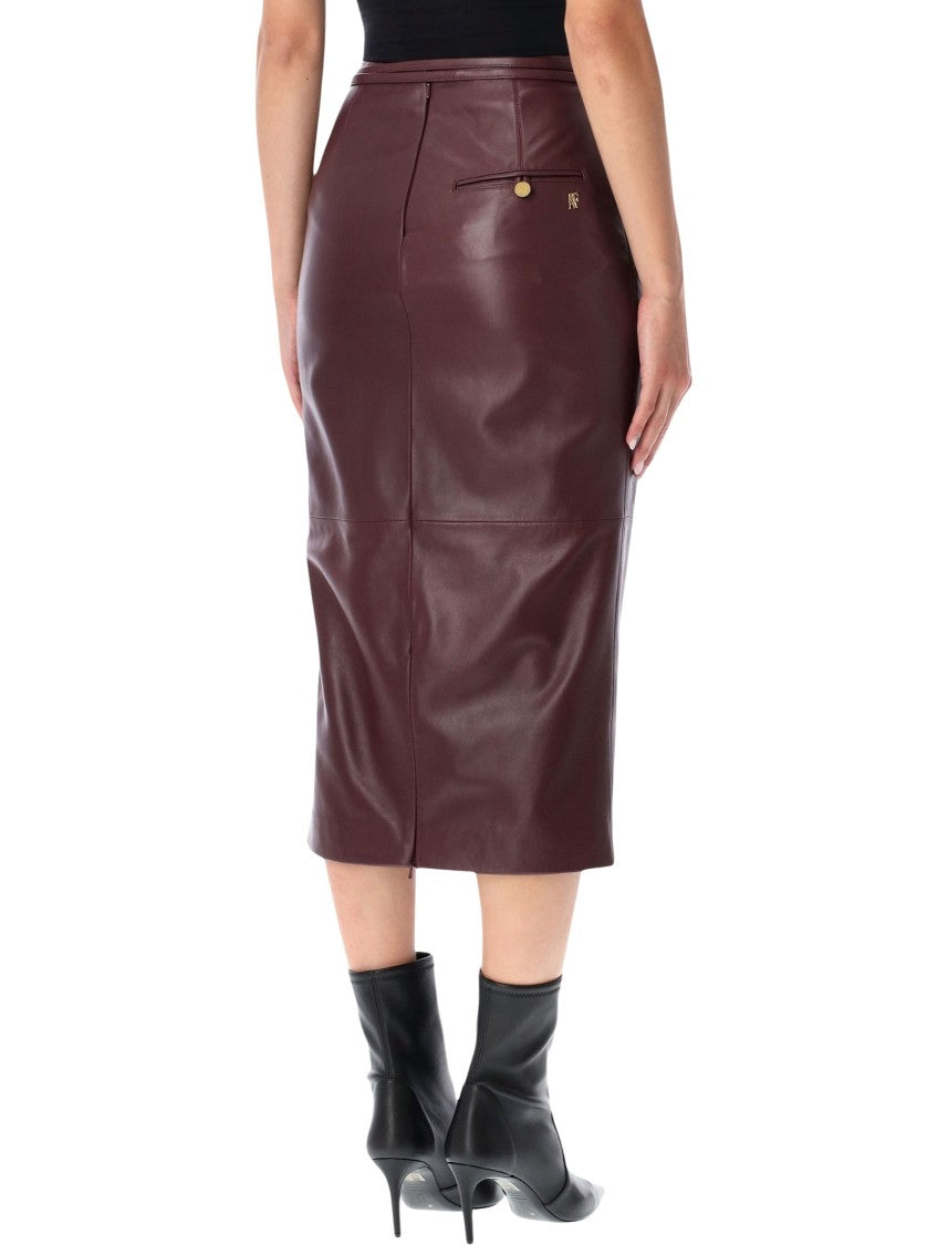 Alberta Ferretti Bordeaux Leather Midi Skirt