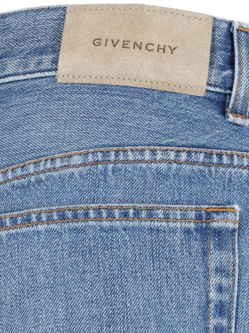 Givenchy Side Slit Midi Denim Skirt With Logo Patch