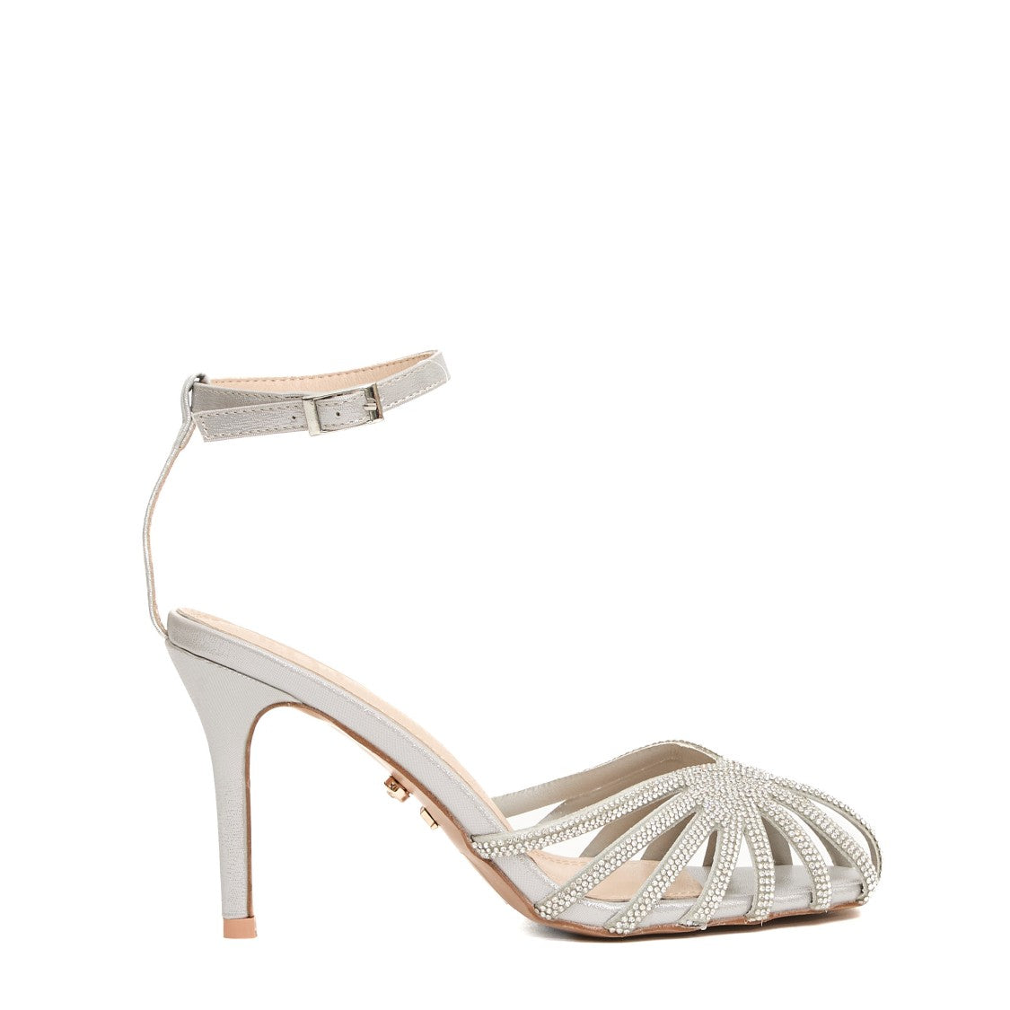 Twentyfourhaitch Strappy Silver Sandal With Shimmering Embellishments And High Stiletto Heel