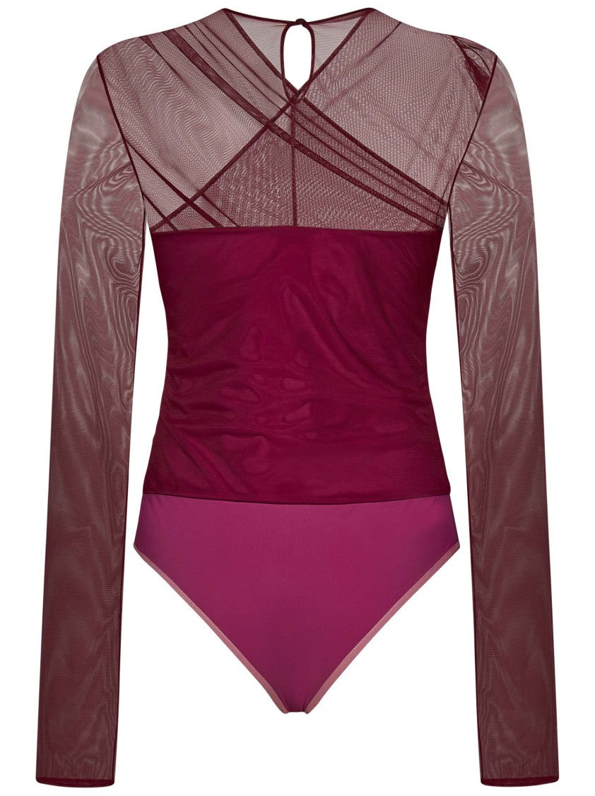 Nensi Dojaka Fitted Red Top With Sheer Sleeves