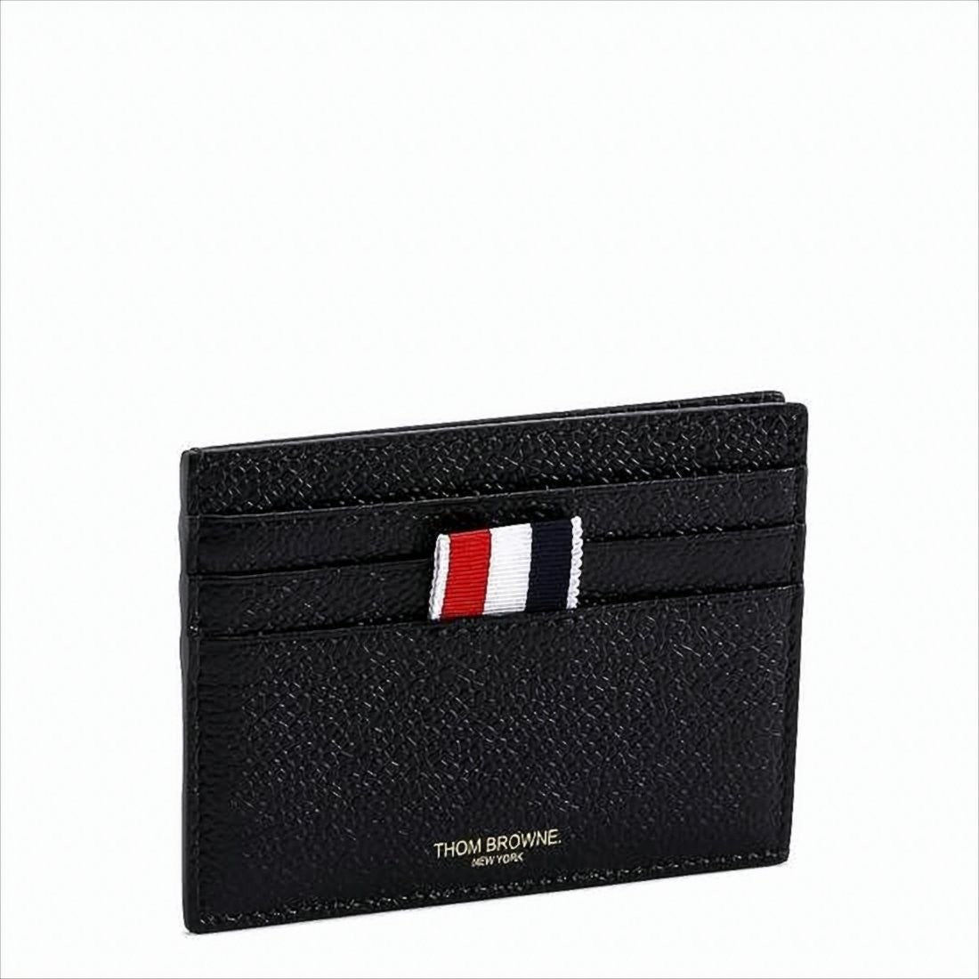 Thom Browne Textured Cowhide Leather Card Wallet With Iconic Striped Tab