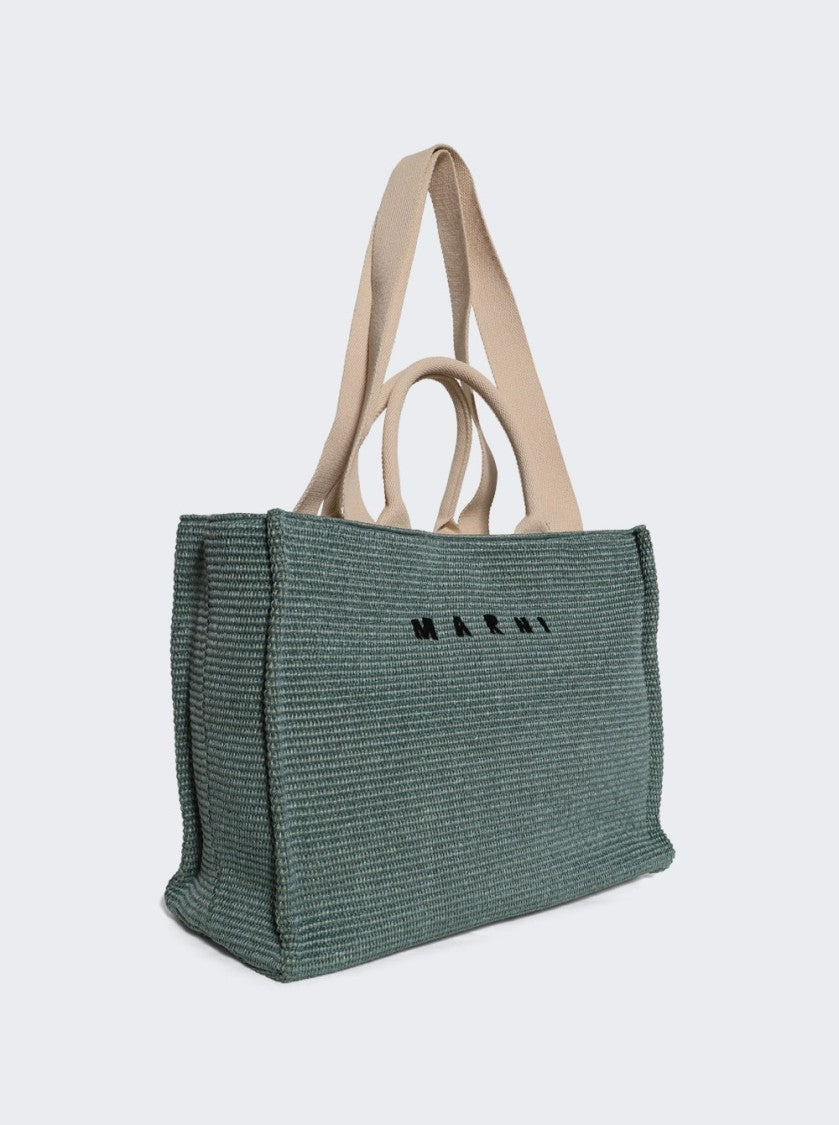 Marni Raffia-Effect Large Tote Bag Tea Green