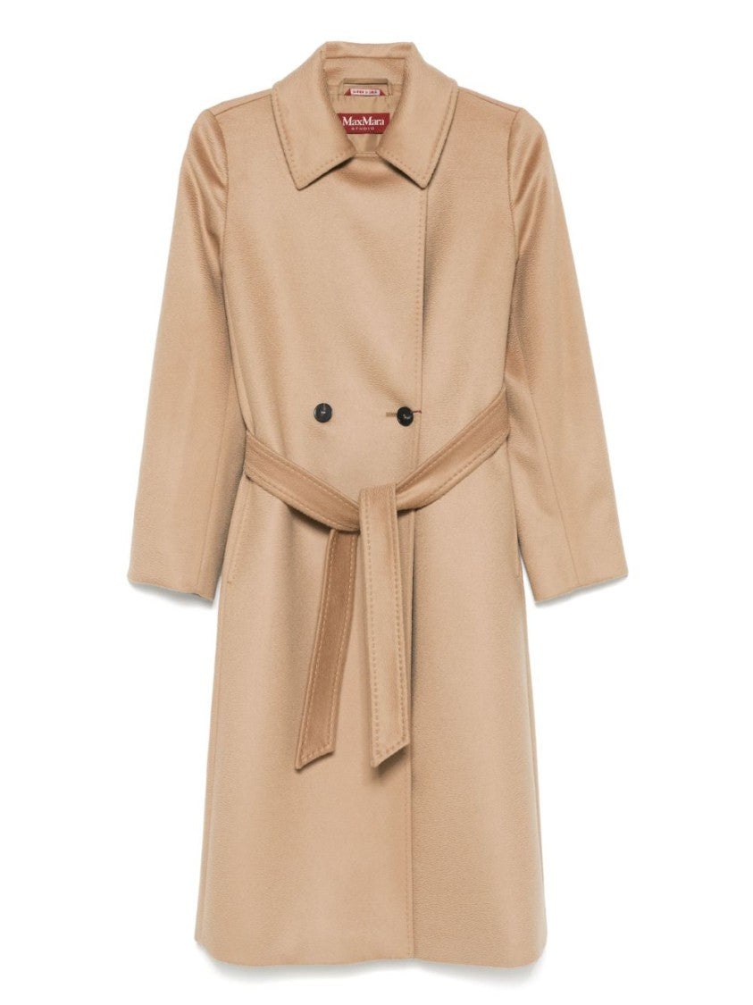 Max Mara Double-Breasted Beige Coat With Tied Waist
