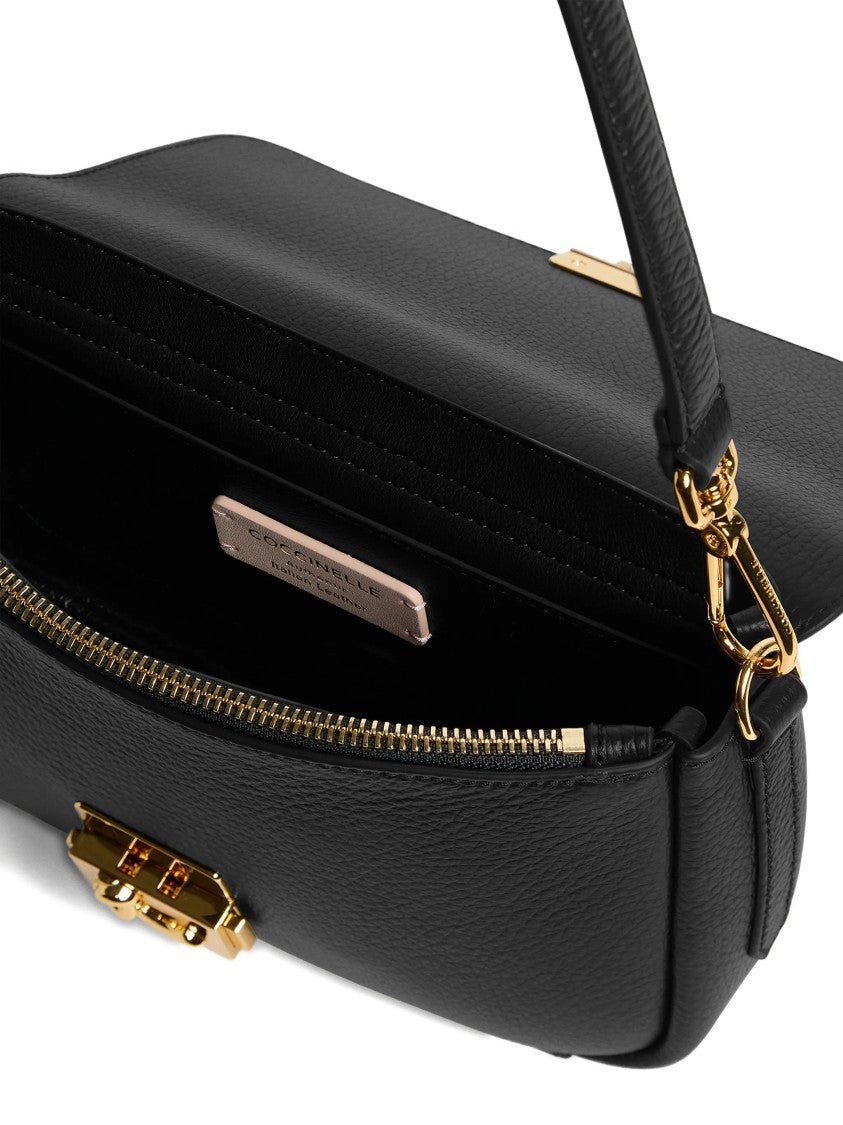 Coccinelle Pebbled Leather Shoulder Bag With Gold Lock Closure