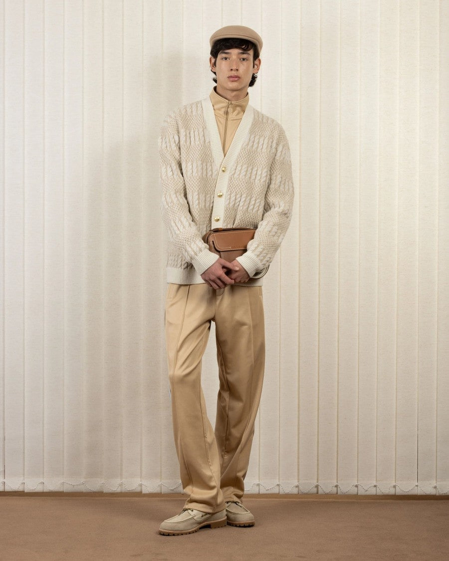 Drôle De Monsieur Off White Two-Tone Torsades Wool Cardigan