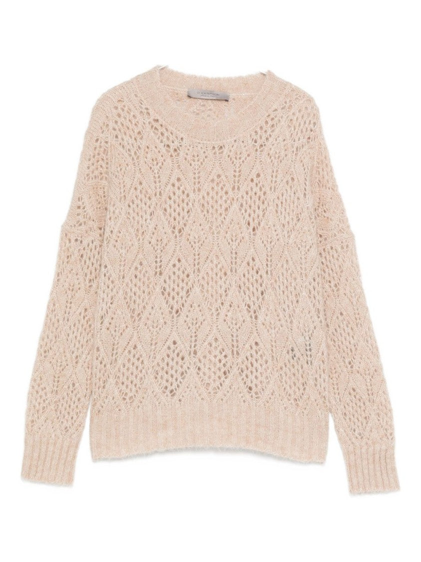 Dexterior Beige Open-Knit Sweater With Diamond Pattern