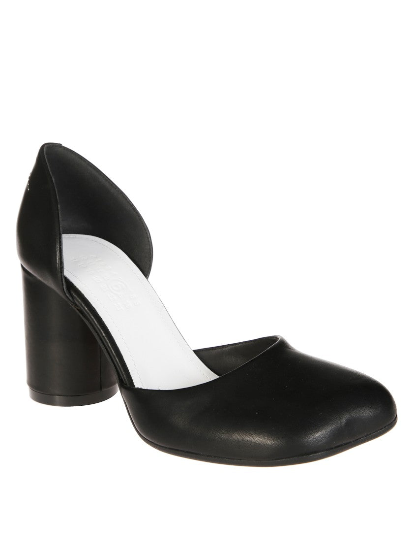 Mm6 By Maison Margiela Elegant Black Leather Pumps With Curved Heel Counter
