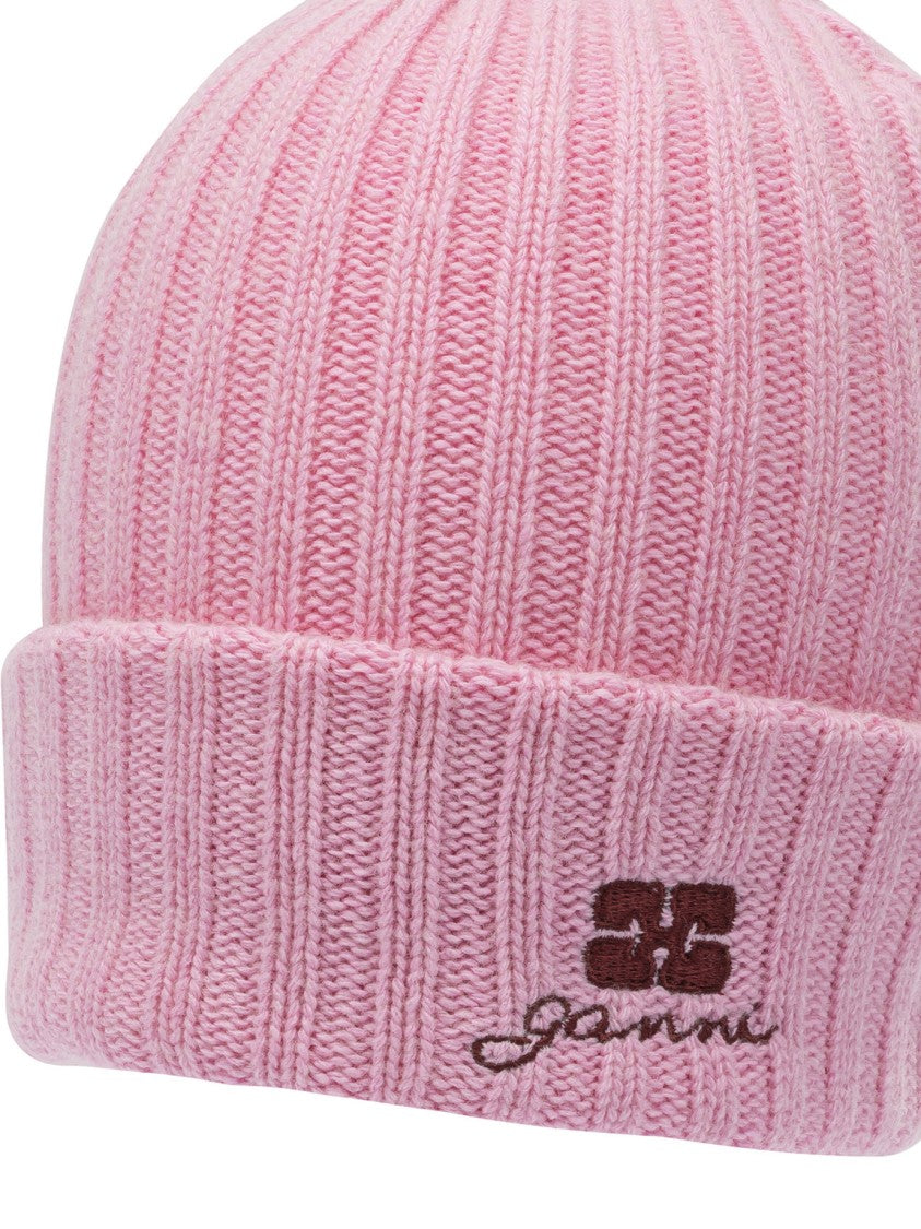 Ganni Fitted Wool Blend Beanie With Ribbed Cuff
