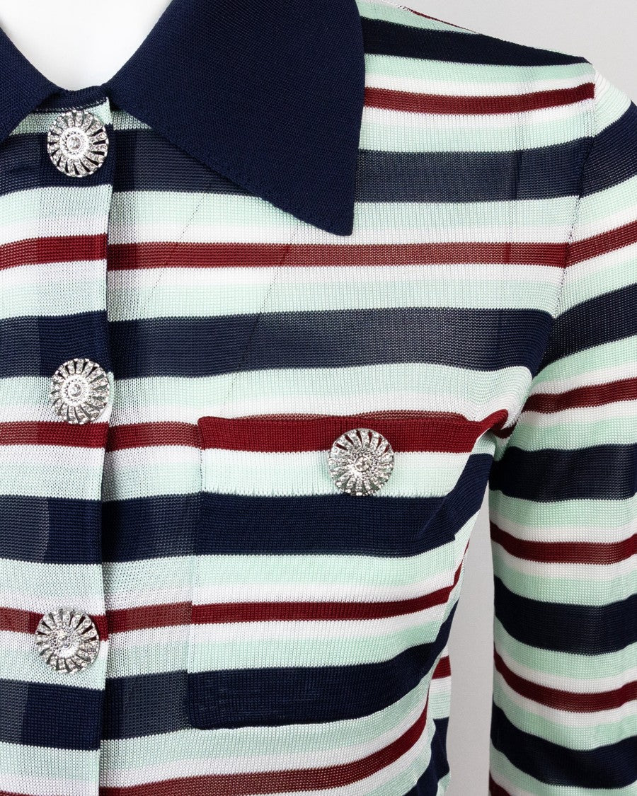 Self-Portrait Navy Striped Viscose Sweater