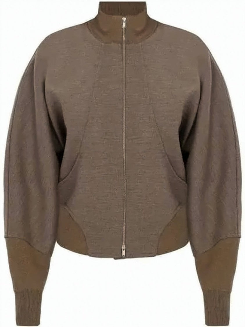 Jil Sander Structured Brown Jacket With Balloon Sleeves And High Collar