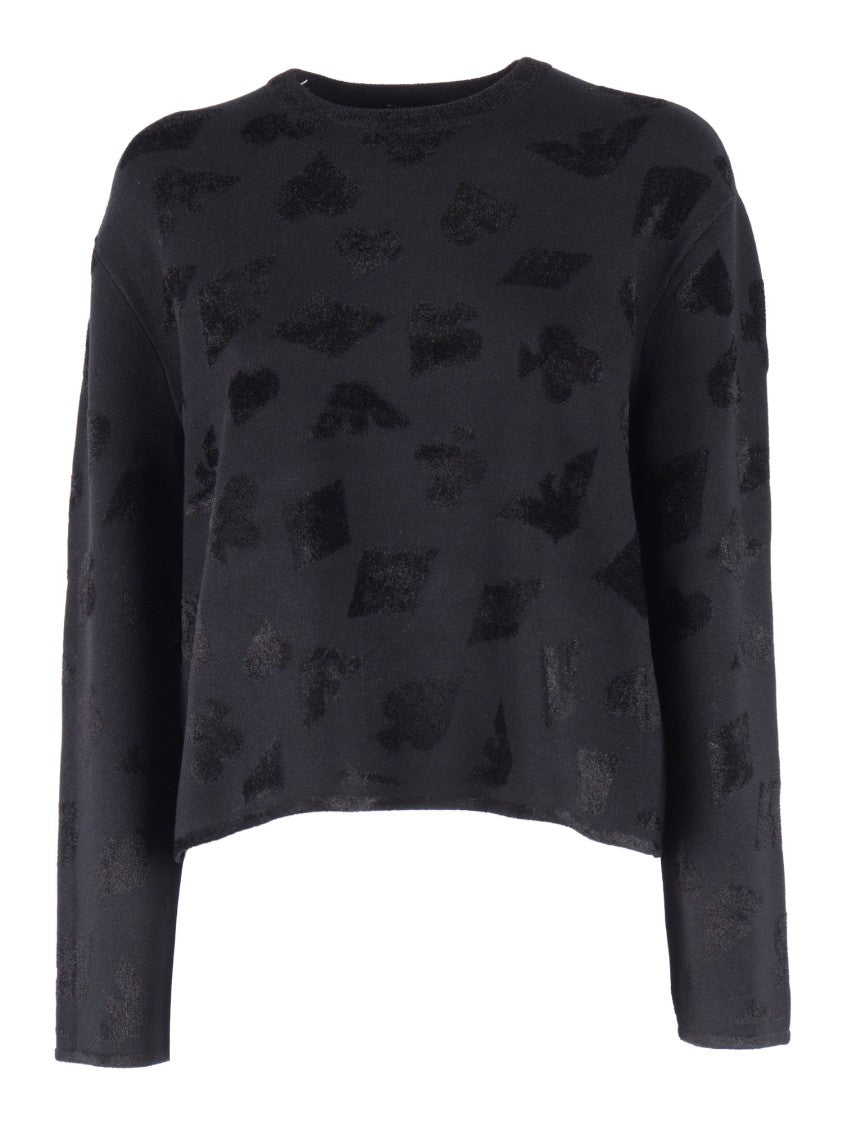 Emporio Armani Cropped Textured Knit Sweater With Abstract Patterns